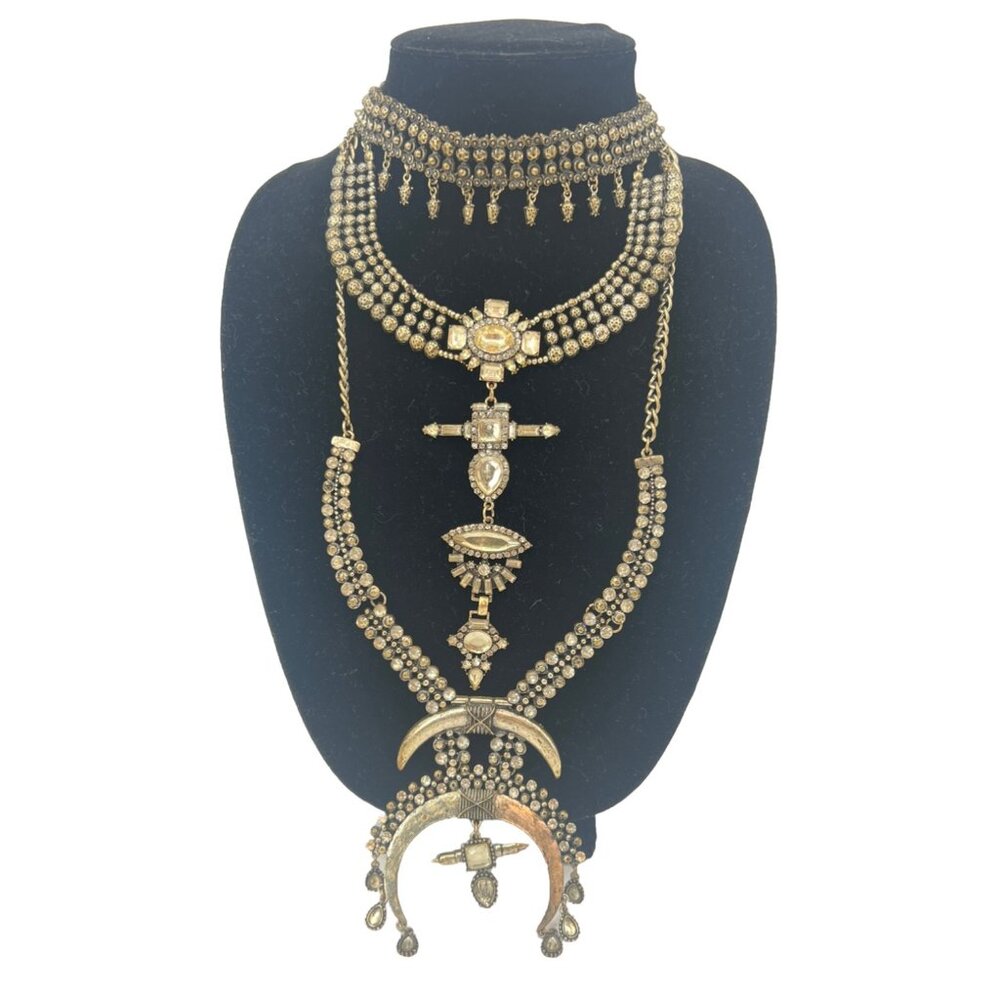Free People Multilayered Antiqued Silver & Rhinestone Necklace - Picture 2 of 16